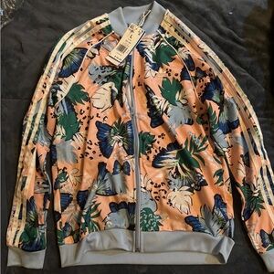 adidas Floral Kids Hoodie - Peach and Green